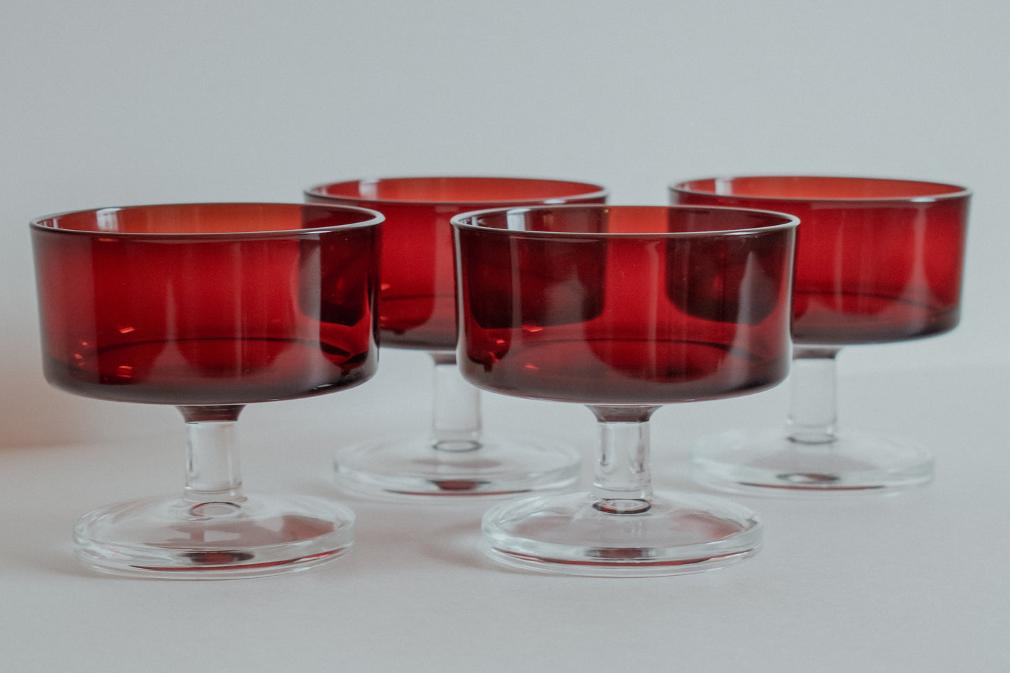 Set of 4 vintage red dessert or cocktail glasses