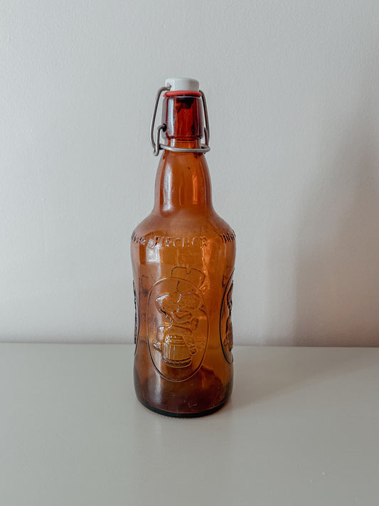 Vintage Fischer Biere d'Alsace Brown Beer Bottle with Porcelain Swing Top Lid